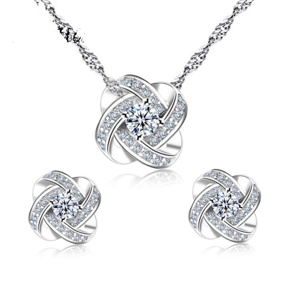 Sterling Silver CZ Necklace Pendant Earrings Set